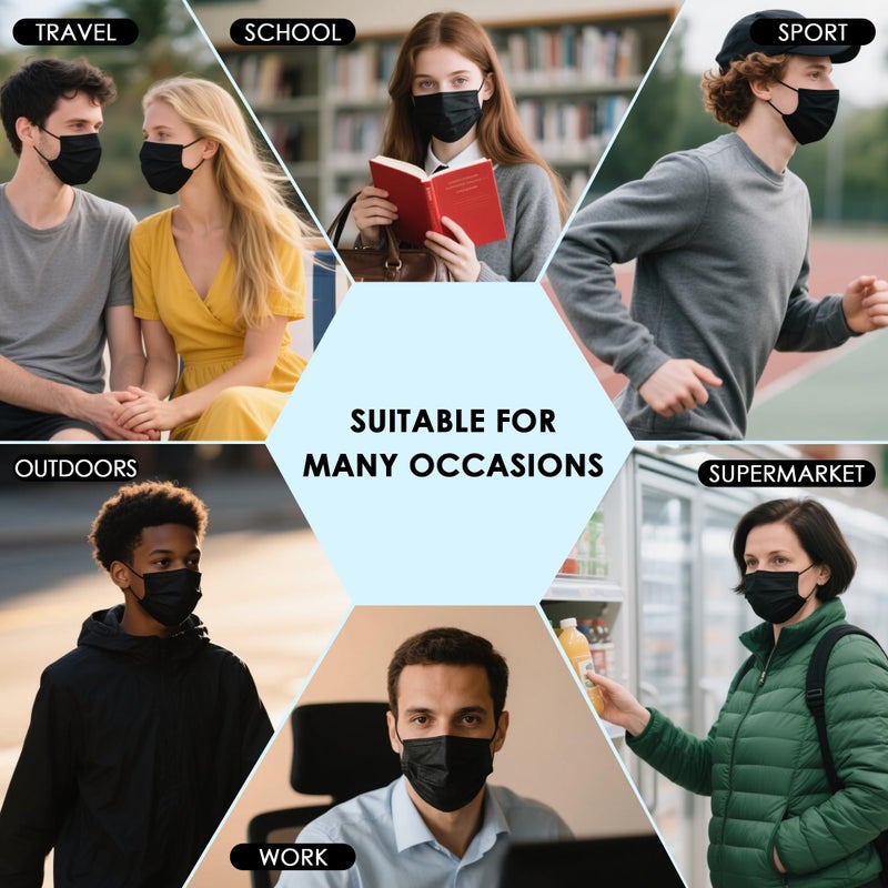 NNPCBT Black Disposable Face Masks 50PCS 3 Ply - Image 5